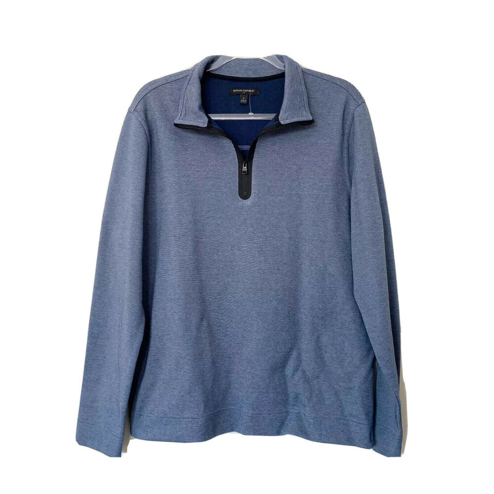Banana Republic Shirt Mens Large Blue/White Long Slv 1/4 Zip Micro-Stripe Preppy